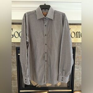 Michael Kors Men’s Striped Long‎ Sleeve Button Shirt Size Large Extra Button EUC